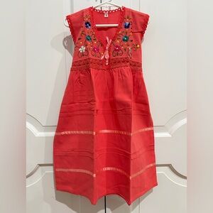 Floral Embroidered Coral Girl Dress.